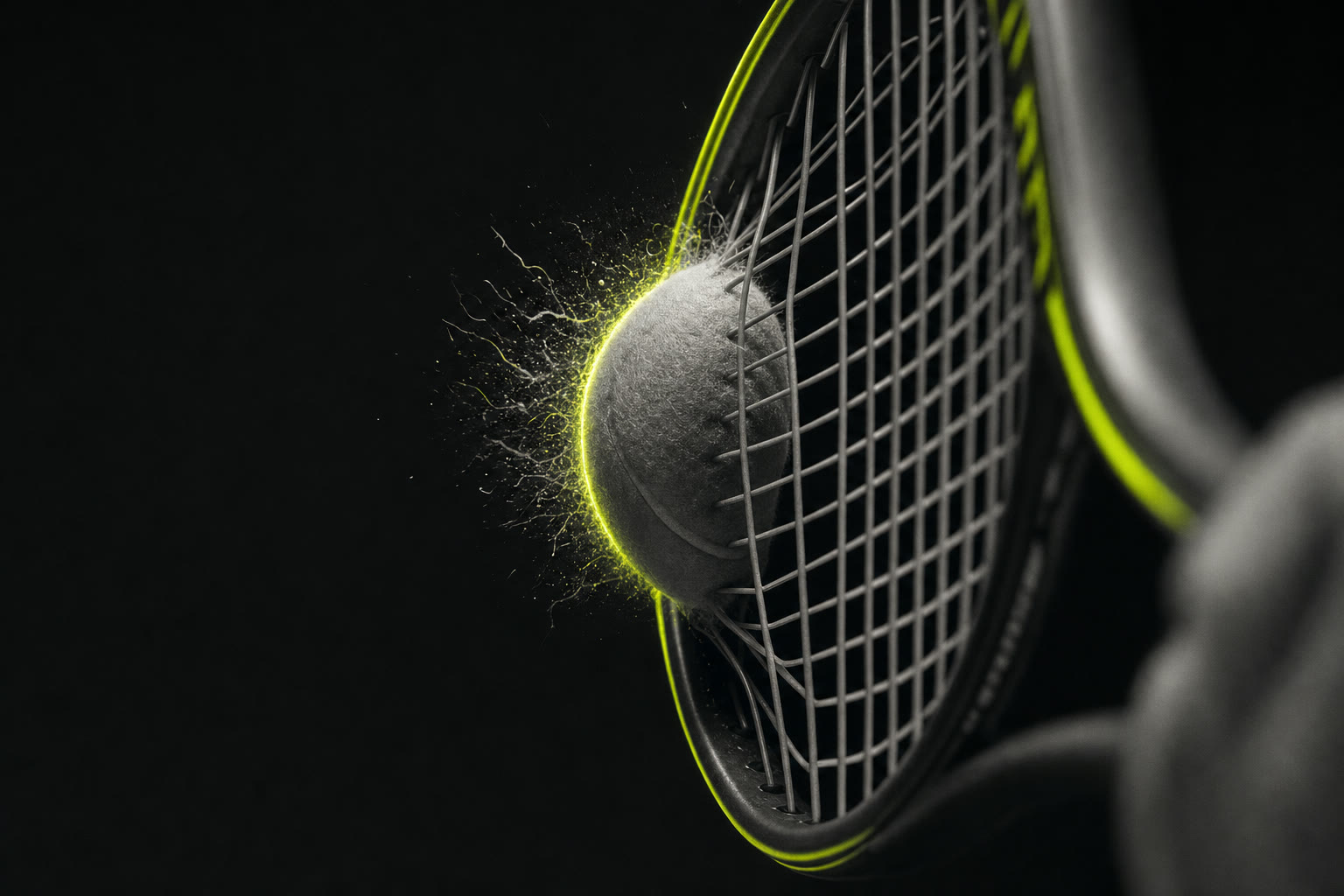 The ball flattened on the strings at impact