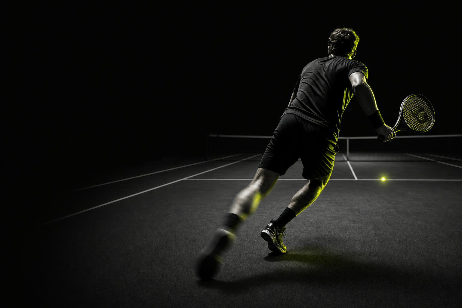 A player pushing back toward a volt dot a step off the centre mark